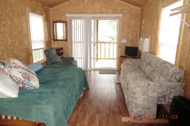 Executive cabin interior with sliding porch doors